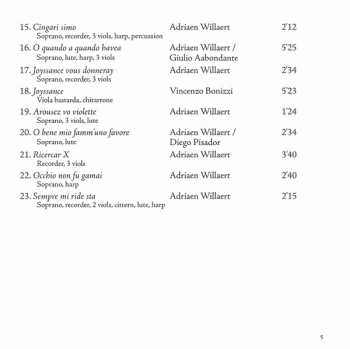 CD Adrian Willaert: Chanson, Madrigali, Villanelle