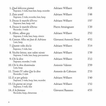 CD Adrian Willaert: Chanson, Madrigali, Villanelle
