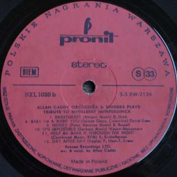 LP Alan Caddy Orchestra & Singers: Tribute To Engelbert Humperdinck