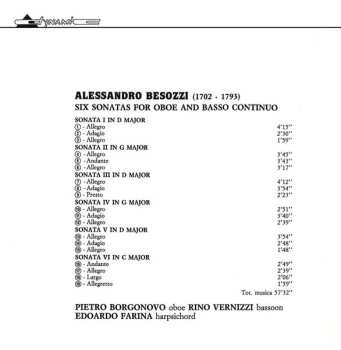 CD Alessandro Besozzi: Sonatas For Oboe And Basso Continuo