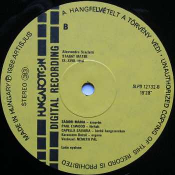 LP Alessandro Scarlatti: Stabat Mater / Flute Sonata In C Minor No. 3