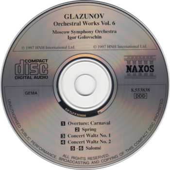 CD Alexander Glazunov: Carnaval ･ Spring ･ Salomé ･ Two Concert Waltzes