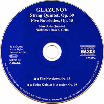 CD Alexander Glazunov: String Quintet, Op. 39;  Five Novellettes, Op. 15