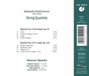 CD Alexander Gretchaninov: String Quartets Nos. 2 & 4 