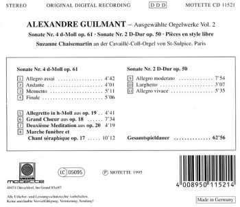 CD Suzanne Chaisemartin: Ausgewählte Orgelwerke Vol.2 (Sonate Nr.2 Op.50 • Sonate Nr.4 Op.61 • Pièces En Style Libre)