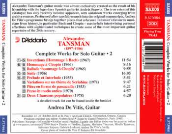 CD Alexandre Tansman: Complete Works For Solo Guitar Vol. 2