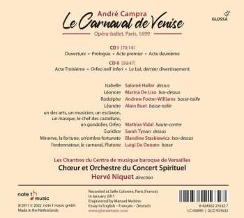 2CD Hervé Niquet: Le Carnaval de Venise (Opéra-Ballet. Paris, 1699)