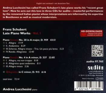 CD Franz Schubert: Late Piano Works Vol 1: Piano Sonatas No. 20 & 4, Allegretto, D. 915