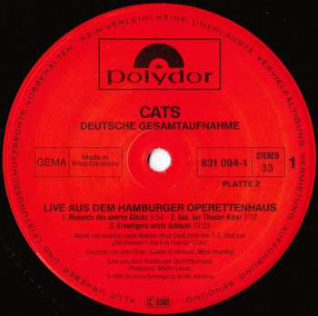 2LP Andrew Lloyd Webber: Cats Live - Deutsche Gesamtaufnahme Aus Dem Hamburger Operettenhaus