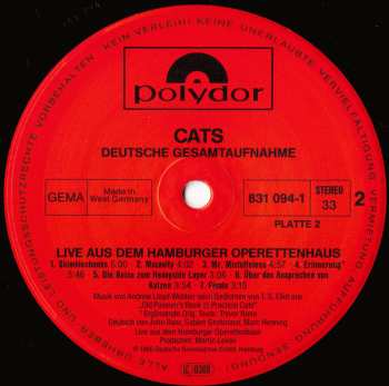 2LP Andrew Lloyd Webber: Cats Live - Deutsche Gesamtaufnahme Aus Dem Hamburger Operettenhaus