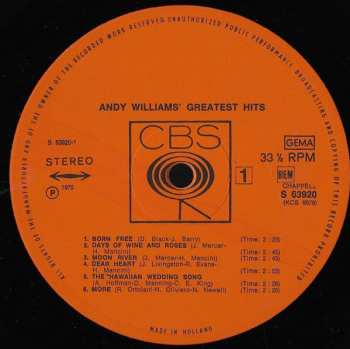LP Andy Williams: Andy Williams' Greatest Hits