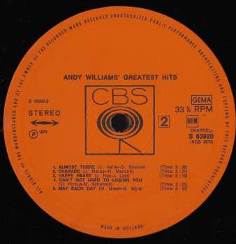 LP Andy Williams: Andy Williams' Greatest Hits