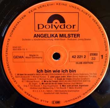LP Angelika Milster: Ich Bin Wie Ich Bin