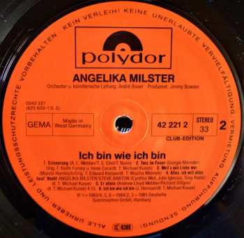 LP Angelika Milster: Ich Bin Wie Ich Bin