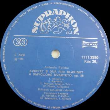LP Anton Reicha: Horn Quintet / Clarinet Quintet