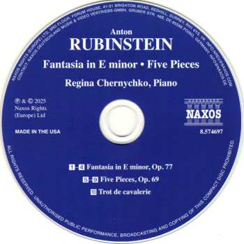CD Anton Rubinstein: Fantasia In E Minor • Five Pieces