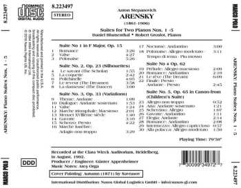 CD Anton Stepanovich Arensky: Suites For Two Pianos Nos. 1 - 5