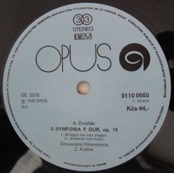 LP Antonín Dvořák: Symphony No 5 In F Major