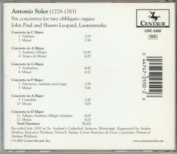 CD Padre Antonio Soler: Six Conciertos For Two Obbligato Organs