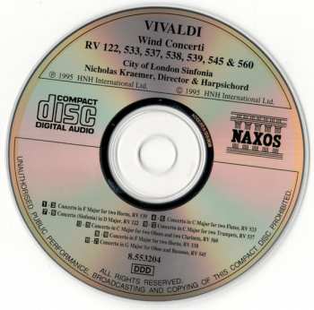 CD Antonio Vivaldi: Wind Concerti RV 122, 533, 537, 538, 539, 545 & 560