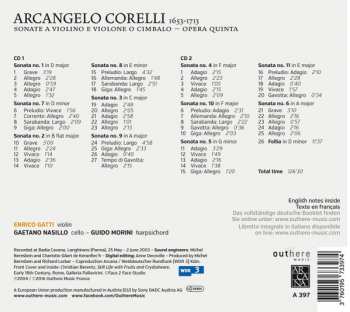 2CD Arcangelo Corelli: Sonate A Violino E Violone O Cimbalo - Opera Quinta