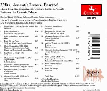 CD Armonia Celeste: Unite, Amanti: Lovers, Beware! - Music From The Seventeenth-Century Barberini Courts