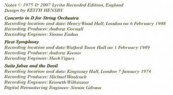 CD The London Philharmonic Orchestra: Concerto In D / Jabez And The Devil / Symphony No. 1