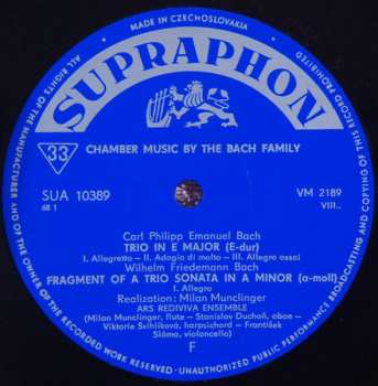 LP Ars Rediviva Ensemble: Chamber Music By The Bach Family