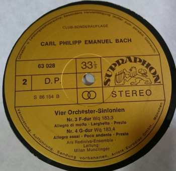 LP Carl Philipp Emanuel Bach: Vier Orchester-Sinfonien Wq 183
