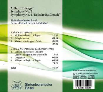 CD Arthur Honegger: Symphony No. 2, Symphony No. 4 "Deliciae Basiliensis"