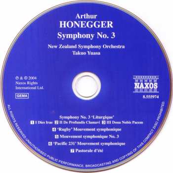 CD Arthur Honegger: Symphony No. 3 'Liturgique' • Pacific 231 • Pastorale D'Été • Rugby