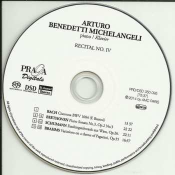 SACD Johann Sebastian Bach: Ciaccona BWV 1004 / Piano Sonata No.3, Op.2 No.3 / Faschingsschwank Aus Wien, Op.26 / Variations On A Theme Of Paganini, Op.35 LTD