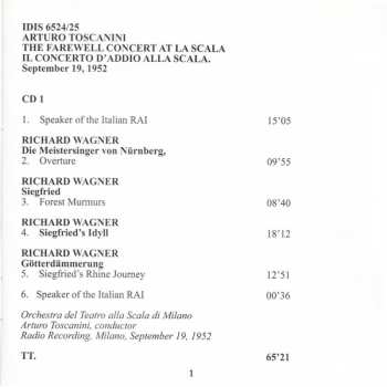 2CD Arturo Toscanini: The Farewell Concert At La Scala, September 19, 1952 - First Complete Edition Including The Original Broadcast Account Of The Event