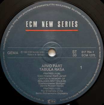 LP Arvo Pärt: Tabula Rasa