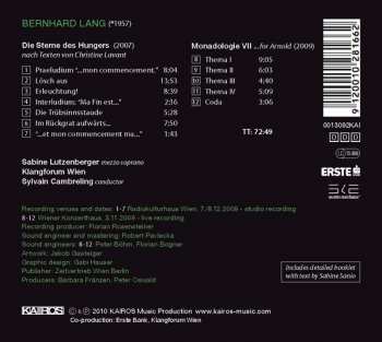 CD Bernhard Lang: Die Sterne Des Hungers / Monadologie VII