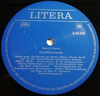2LP Bertolt Brecht: Tondokumente (2xLP)