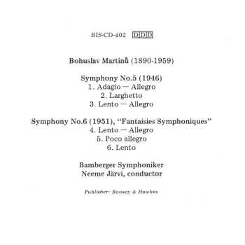 CD Bohuslav Martinů: Symphonies No.5 & No.6