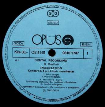 LP Bohuslav Martinů: Rhapsody-Concerto For Viola And Orchestra / Incantation (Piano Concerto No. 4)