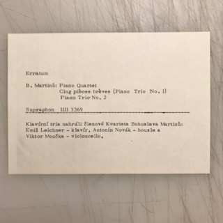 LP Bohuslav Martinů: Piano Quartet / Cinq Pièces Brèves (Piano Trio No. 1) / Piano Trio No. 2