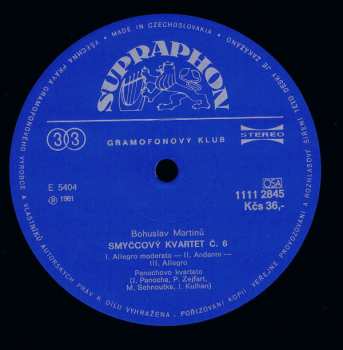 LP Bohuslav Martinů: Smyčcové  Kvartety Č. 4 A 6