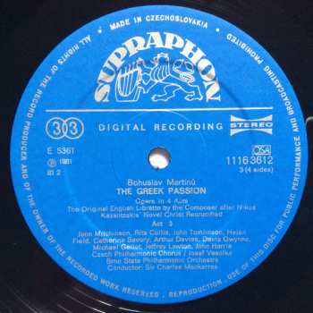 2LP/Doos Bohuslav Martinů: The Greek Passion (Opera In 4 Acts)