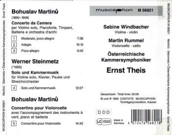 CD Bohuslav Martinů: Concerto Da Camera / Concertino Pour Violoncelle / Solo Und Kammermusik