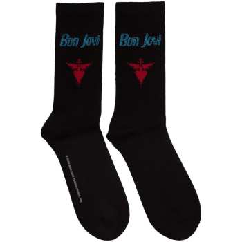 Merch Bon Jovi: Bon Jovi Unisex Terry Socks: Dagger Heart Blue Logo (black) (uk Size 7 - 11) 42 - 47