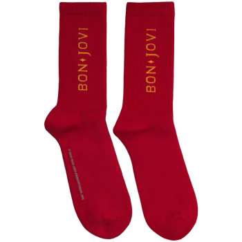 Merch Bon Jovi: Bon Jovi Unisex Terry Socks: Original Logo (red) (uk Size 7 - 11) 42 - 47