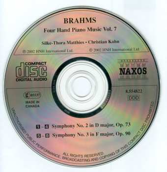 CD Johannes Brahms: Four Hand Piano Music Vol. 7 - Symphony No. 2 & 3