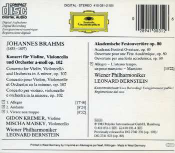 CD Johannes Brahms: Doppelkonzert = Double Concerto / Akademische Festouvertüre = Academic Festival Overture