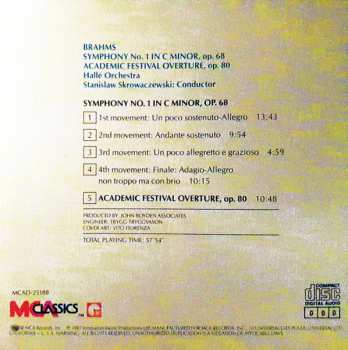 CD Johannes Brahms: Symphony Nº.1 In C Minor, Op.68, Academic Festival Overture, Op.80 