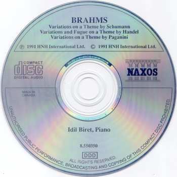 CD Johannes Brahms: Variations - "Schumann" . "Handel" . "Paganini"