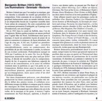 CD Benjamin Britten: Serenade • Les Illuminations • Nocturne