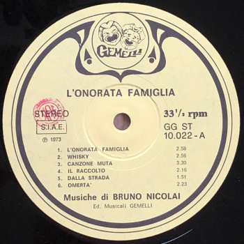 LP Bruno Nicolai: L'Onorata Famiglia (Uccidere È Cosa Nostra)
